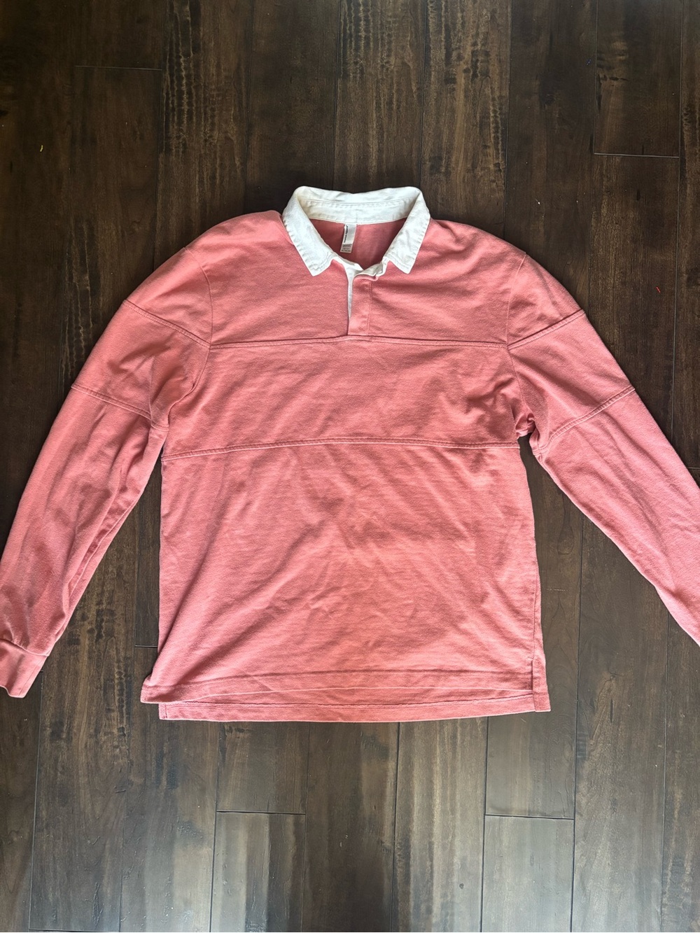 American Apparel Coral Long-Sleeve Polo with White Collar